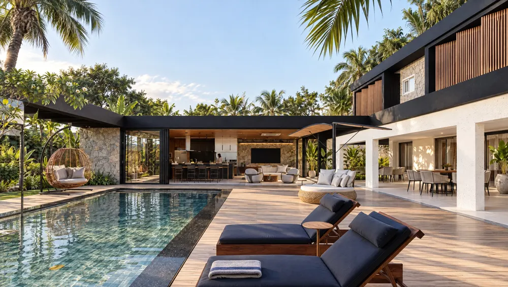 Residência BN: piscina e casa