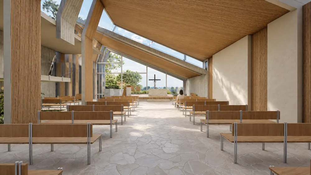 Capela CCIP, nave em direção ao altar