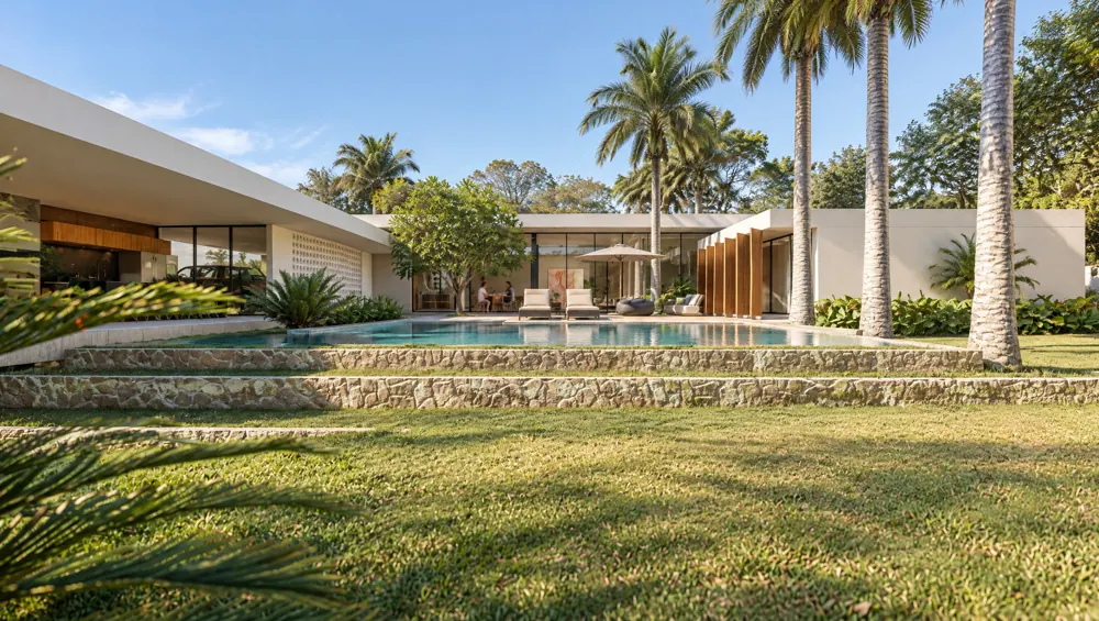 Residência JR, piscina e fachada