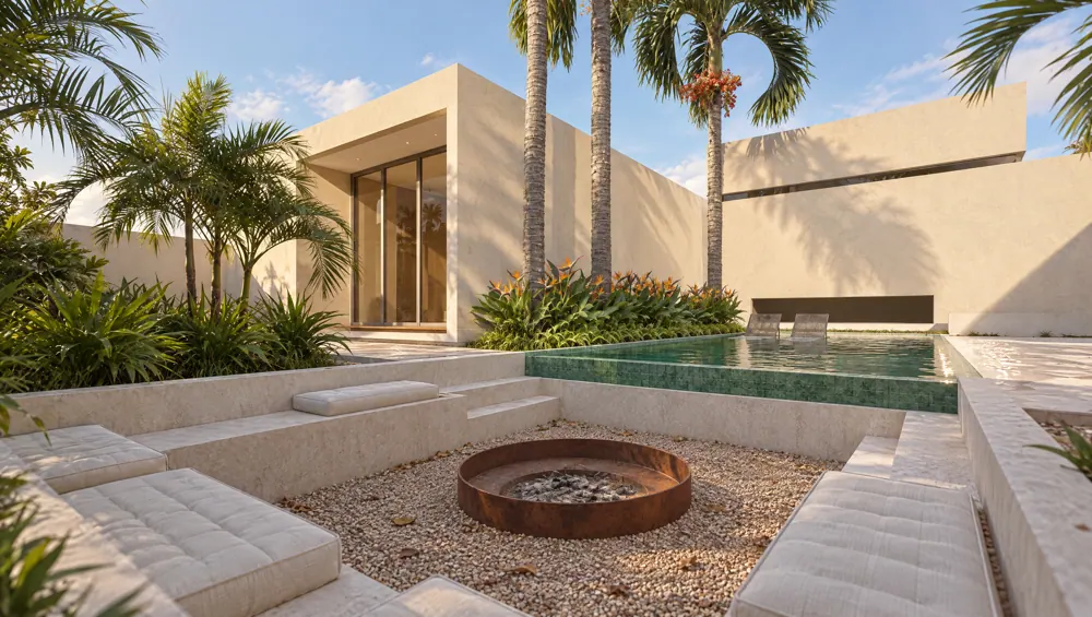 Residência MA, fogueira e piscina