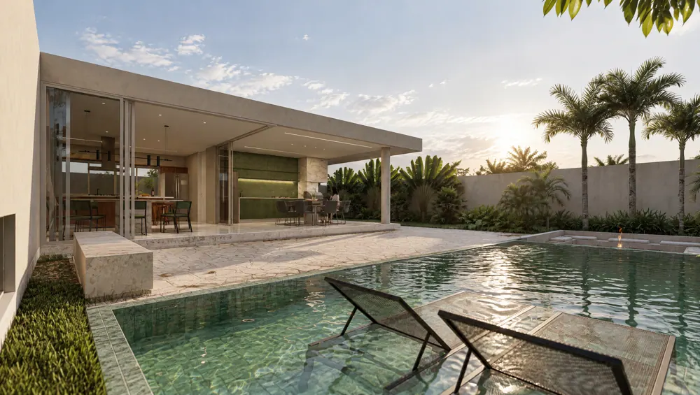 Residência MA, piscina e varanda