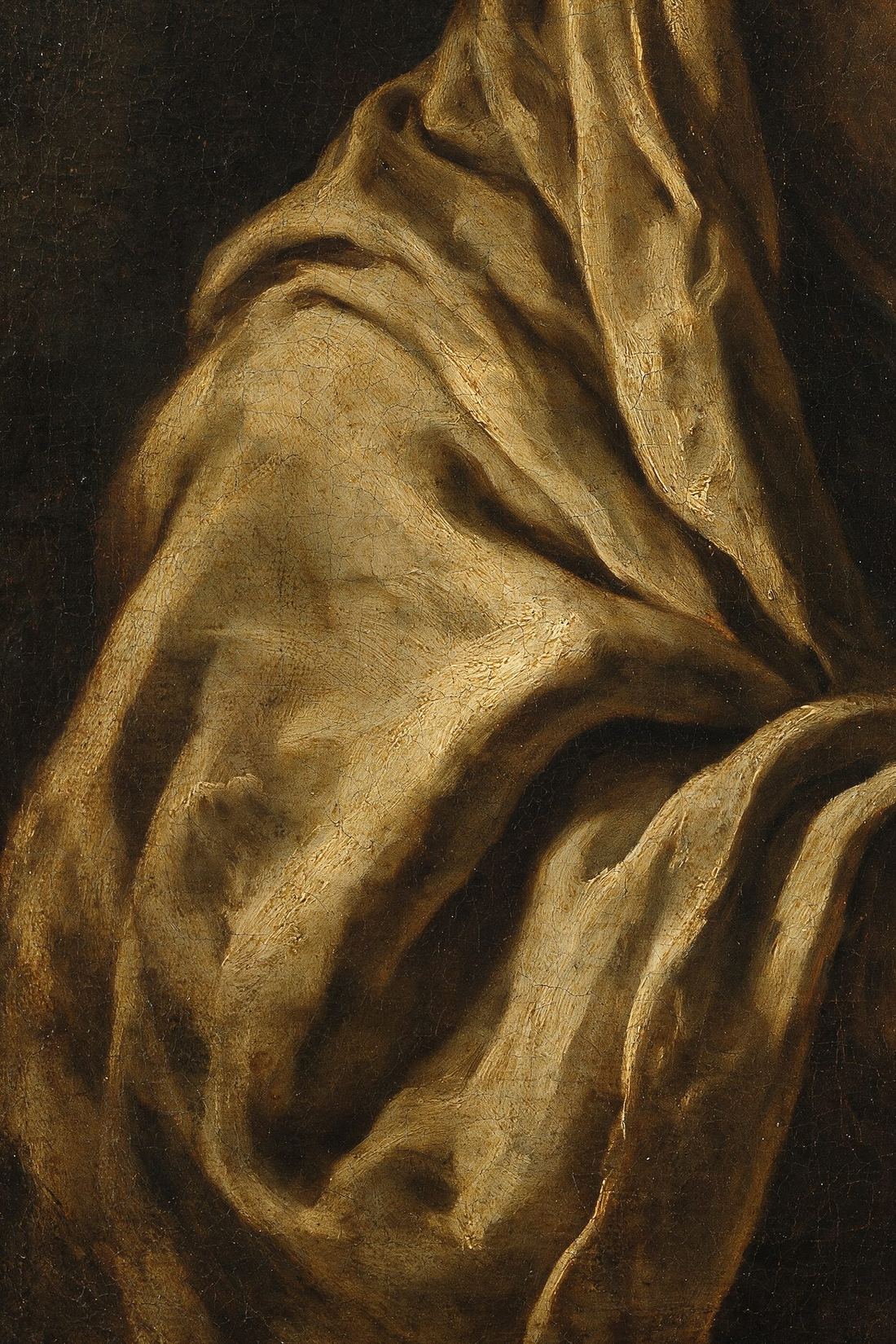 Detalhe de pintura a óleo antiga: dobras de um manto em claro-escuro
